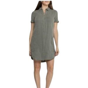 LUCKY BRAND Linen Gray Full Button Down casual Mini Dress Size XL